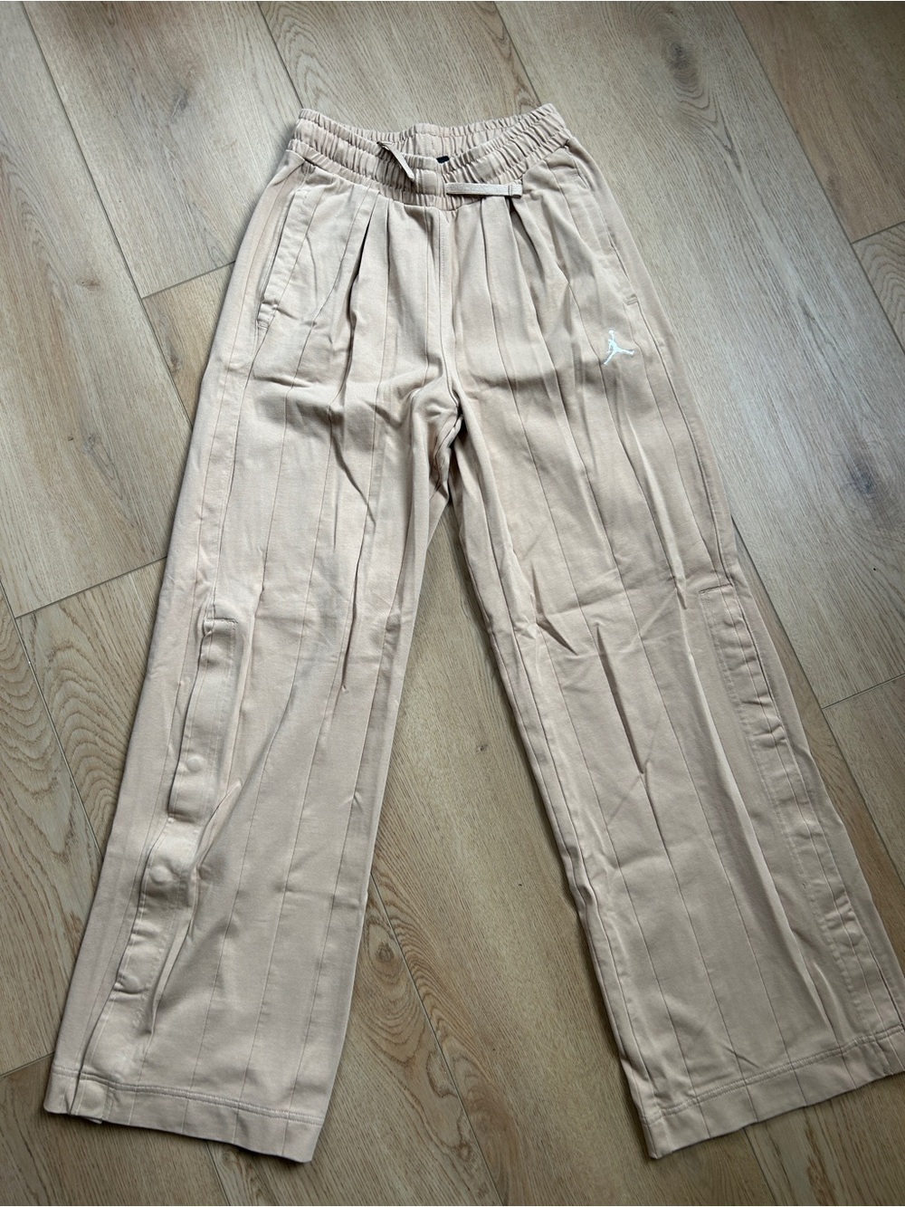 Jordan Beige Wide-Leg Joggers with Subtle Pinstripe